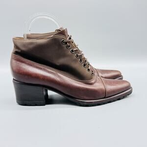 Sergio Rossi Boots Womens 36.5 US 6.5 Brown Leather Lace Up Ankle Made Italy